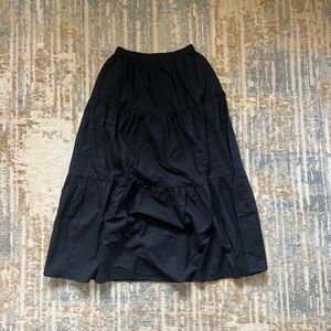 LOVE BONITO black linen elastic waist tiered maxi skirt